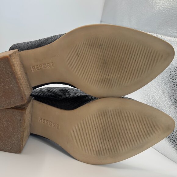 Report Pointed Toe TOSH Mule Block Heel Black Snakeskin Texture Print Sz. 7.5 - Picture 9 of 9